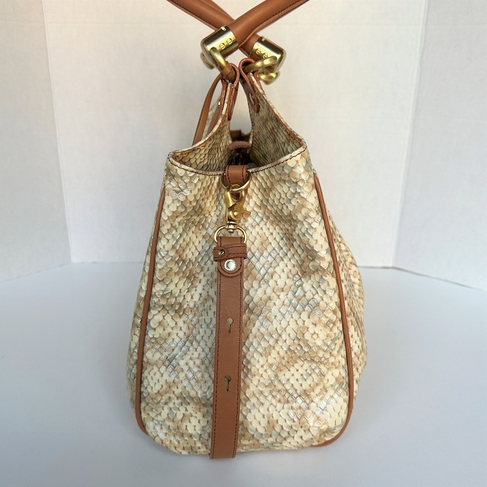 Brahmin Elisa Latte Java Gold Cream Embossed Leather Satchel Shoulder Bag - Picture 2 of 12